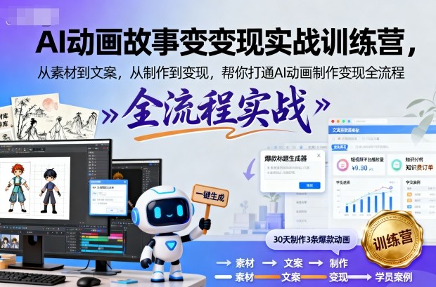 AI动画故事变现实战训练营，从素材到文案，从制作到变现，帮你打通AI动画制作变现全流程-宇文网创