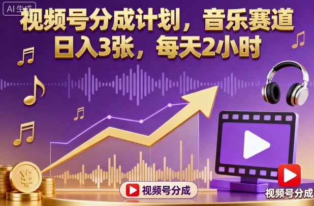 视频号分成计划，音乐赛道，日入3张，每天2小时-宇文网创