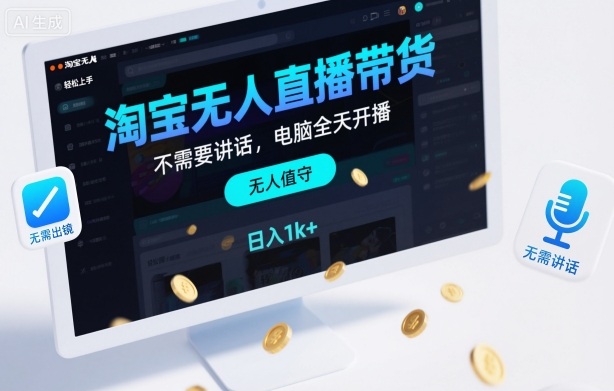 淘宝无人直播带货，不需要出镜，不需要讲话，电脑全天开播，轻松上手，日入1k+【揭秘】-宇文网创