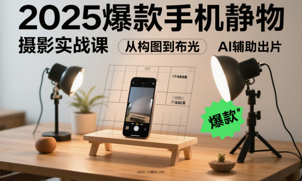 2025爆款手机静物摄影实战课，从构图到布光，不用贵设备，AI辅助出片-宇文网创