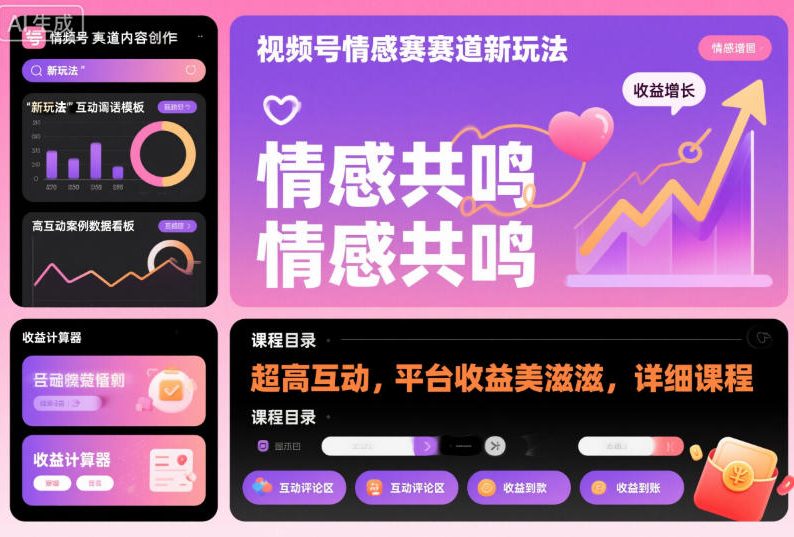 视频号情感赛道新玩法，超高互动，平台收益美滋滋，详细课程-宇文网创