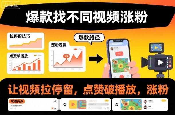 爆款找不同视频涨粉，让视频拉停留，实现点赞，破播放，涨粉-宇文网创