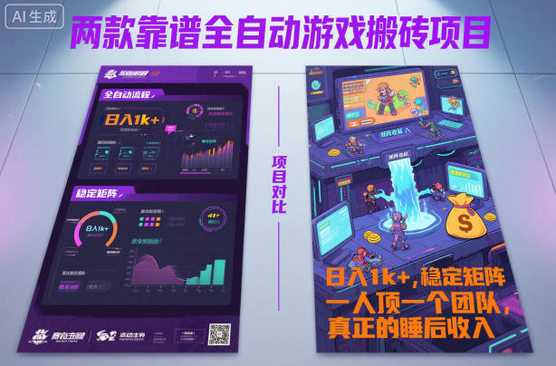 两款靠谱全自动游戏搬砖项目，日入1k+，稳定可矩阵，一人顶一个团队，真正的睡后收入【揭秘】-宇文网创