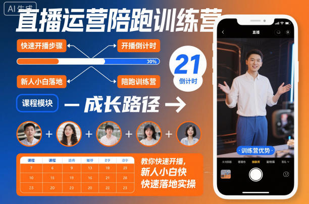 直播运营陪跑训练营，教你快速开播，新人小白快速落地实操-宇文网创