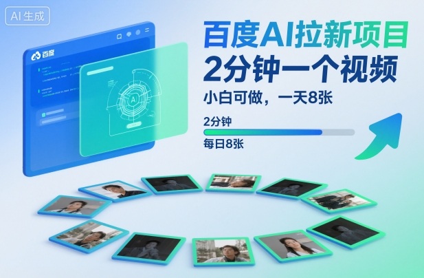 百度AI拉新项目，2分钟一个视频，小白可做，一天8张【附案例+保姆级教程】-宇文网创