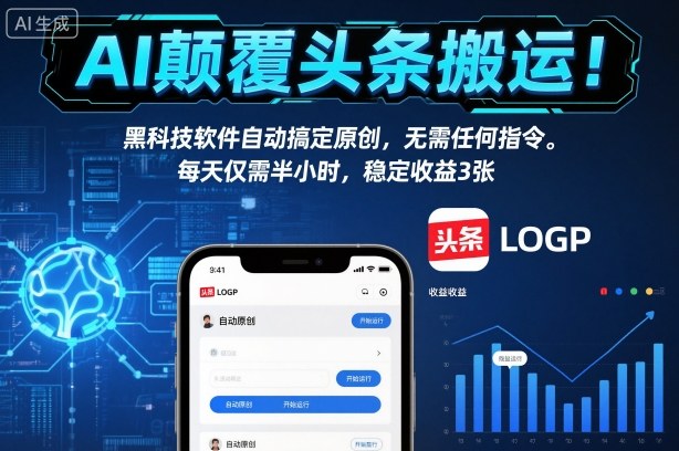 AI颠覆头条搬运！黑科技软件自动搞定原创，无需任何指令。每天仅需半小时，稳定收益3张【揭秘】-宇文网创