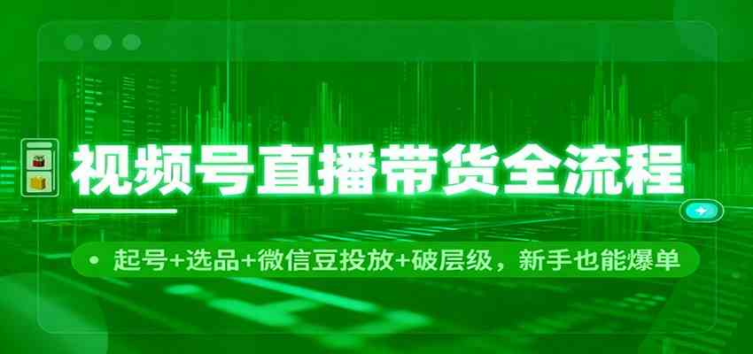 视频号直播带货全流程：起号+选品+微信豆投放+破层级，新手也能爆单-宇文网创