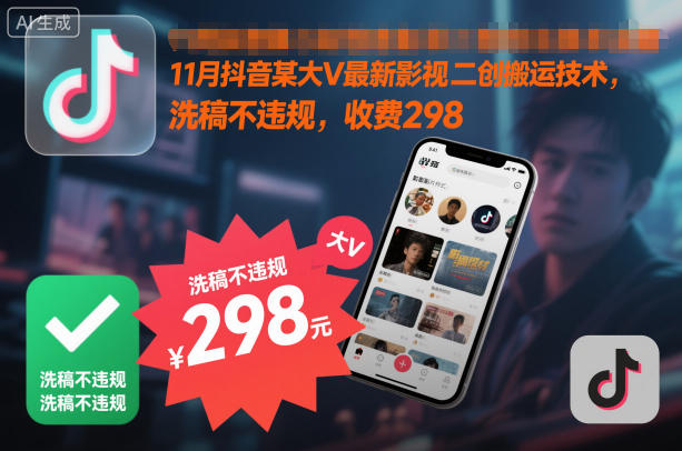 11月抖音某大V最新影视二创搬运技术，洗稿不违规，收费298-宇文网创