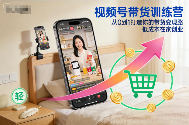 视频号带货训练营，从0到1打造你的带货变现路，低成本在家创业-宇文网创