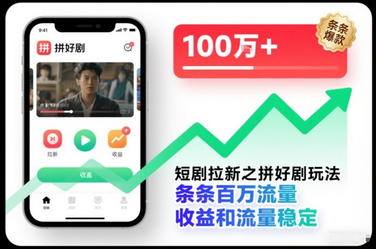 短剧拉新之拼好剧玩法，条条百万流量，收益和流量稳定-宇文网创