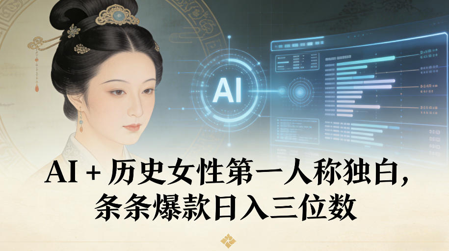 AI+历史女性第一人称独白，条条爆款日入三位数-宇文网创