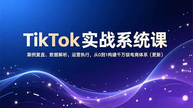 TikTok实战系统课，案例复盘、数据解析、运营执行，从0到1构建千万级电商体系-宇文网创