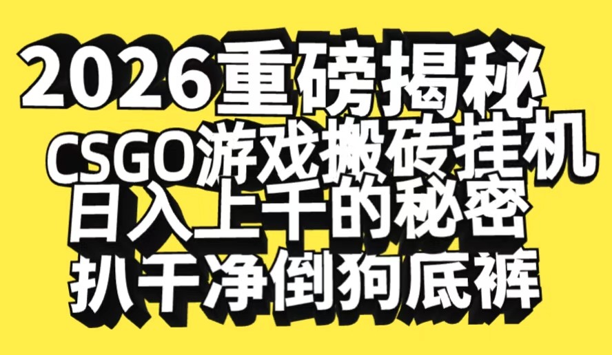 2026开年重磅解密，CSGO游戏搬砖挂机日入上千的秘密，把倒狗的底裤扒干-宇文网创