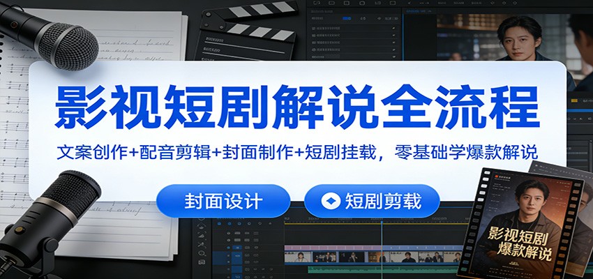 影视短剧解说全流程：文案创作+配音剪辑+封面制作+短剧挂载，零基础学爆款解说-宇文网创