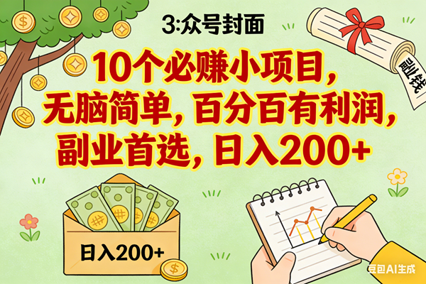 8个必赚小项目，无脑简单，百分百有利润，副业首选，日入200+-宇文网创