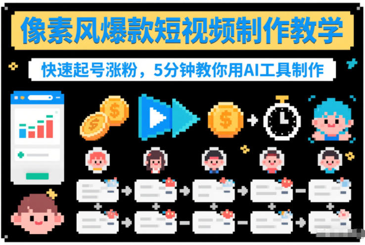像素风爆款短视频制作教学，快速起号涨粉，5分钟教你用AI工具制作-宇文网创