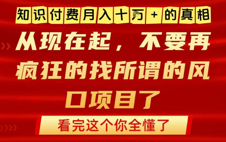 知识付费月入10个W的真相，做网创项目这一个就够了，不要再疯狂的找所谓的风口项目【揭秘】-宇文网创