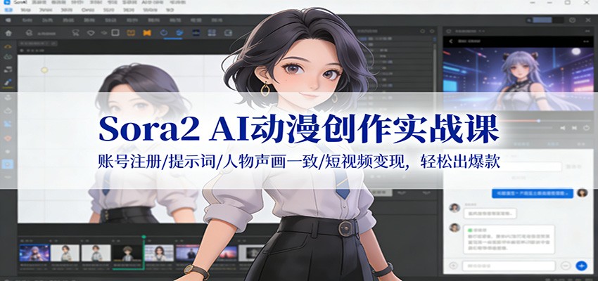 Sora2 AI动漫创作实战课：账号注册/提示词/人物声画一致/短视频变现，轻松出爆款-宇文网创