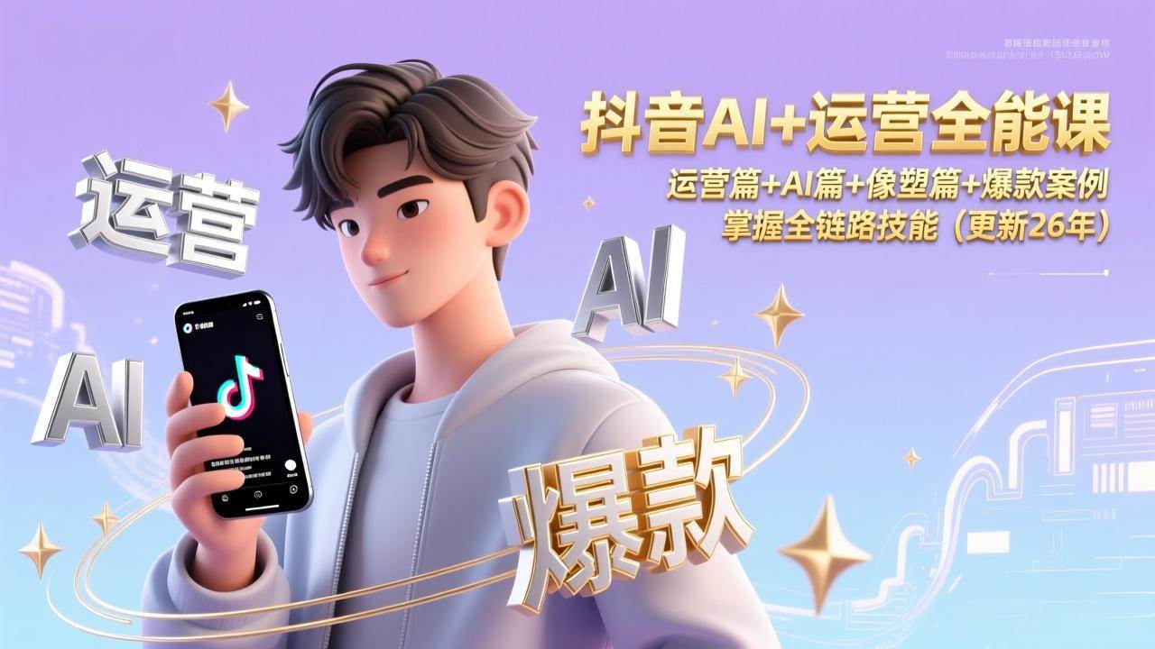 抖音AI+运营全能课，运营篇+AI篇+像塑篇+爆款案例，掌握全链路技能-宇文网创