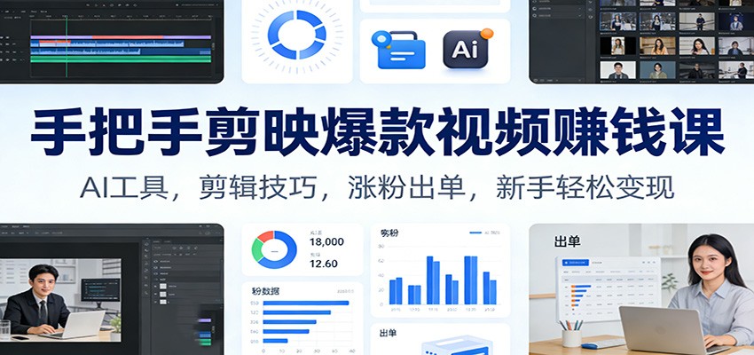 手把手剪映爆款视频赚钱课：AI工具，剪辑技巧，涨粉出单，新手轻松变现-宇文网创