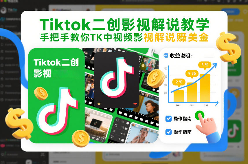 Tiktok二创影视解说教学，手把手教你TK中视频影视解说賺美金（更新26年1月）-宇文网创