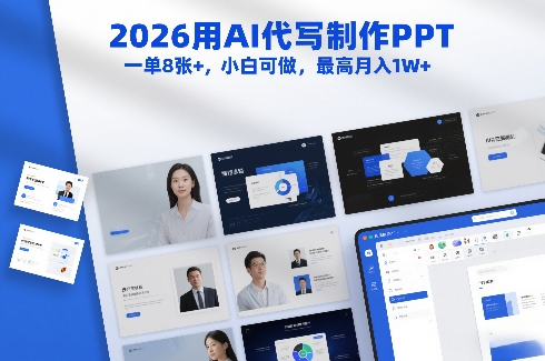2026用AI代写制作PPT，一单8张+，小白可做，最高月入1W+-宇文网创