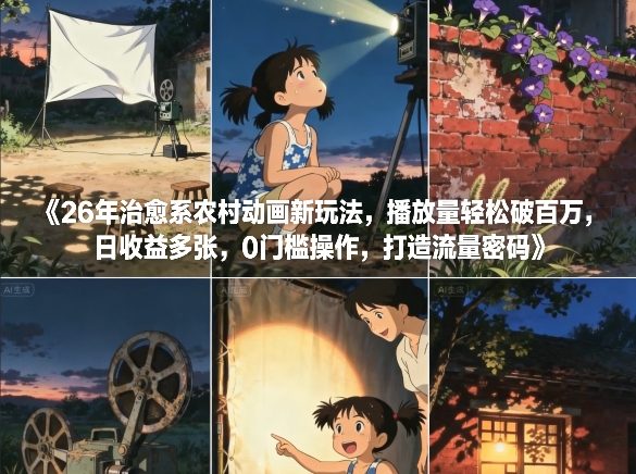 26年治愈系农村动画新玩法，播放量轻松破百万，日收益多张，0门槛操作，打造流量密码-宇文网创
