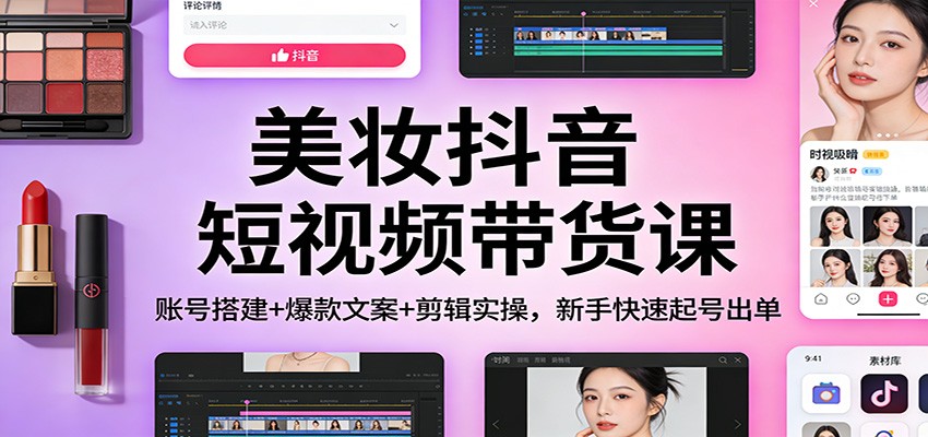 美妆抖音短视频带货课：账号搭建+爆款文案+剪辑实操，新手快速起号出单-宇文网创