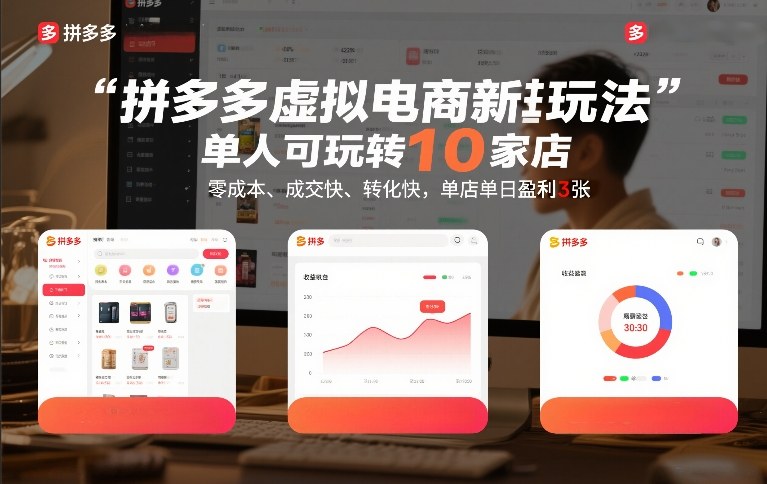 拼多多虚拟电商新玩法，单人可玩转10家店，零成本、成交快、转化快，单店单日盈利3张【揭秘】-宇文网创