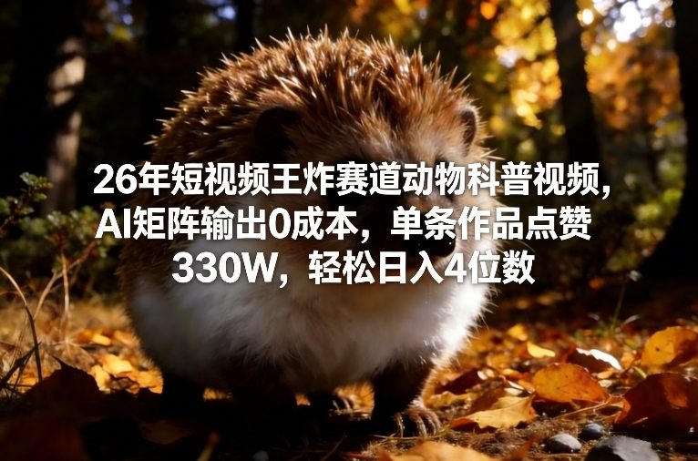 26年短视频王炸赛道动物科普视频，AI矩阵输出0成本，单条作品点赞330W，轻松日入4位数-宇文网创