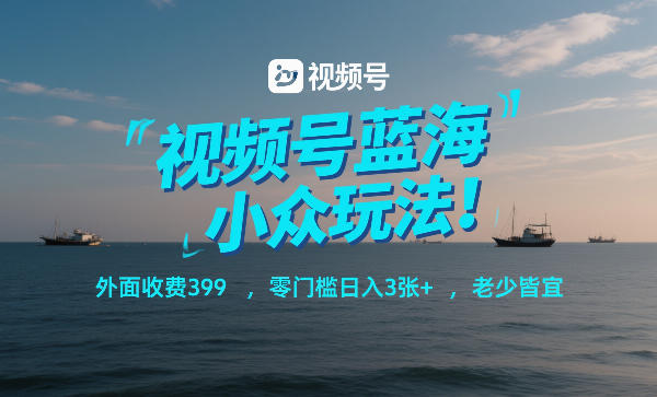 视频号蓝海小众玩法！外面收费399，零门槛日入3张+，老少皆宜-宇文网创