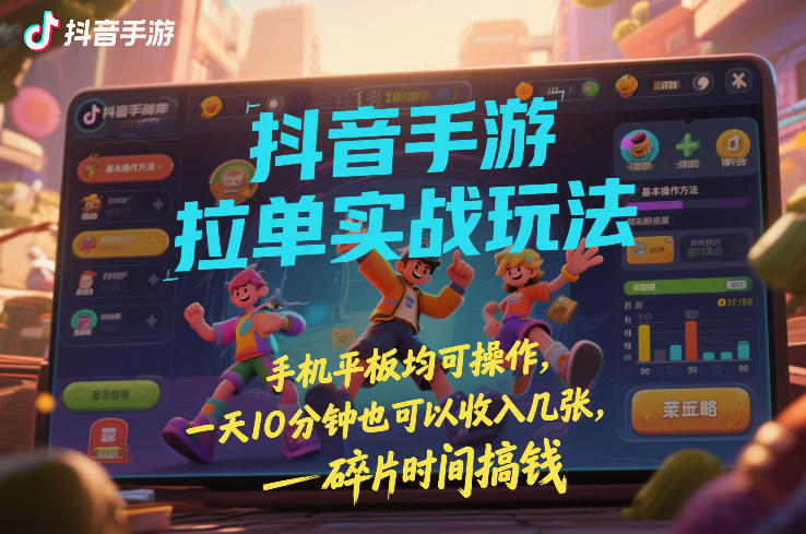 抖音手游拉单实战玩法，手机平板均可操作，一天10分钟也可以收入几张，碎片时间搞钱【揭秘】-宇文网创