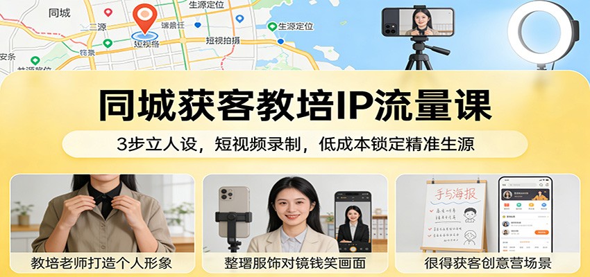 同城获客教培IP流量课：3步立人设，短视频录制，低成本锁定精准生源-宇文网创
