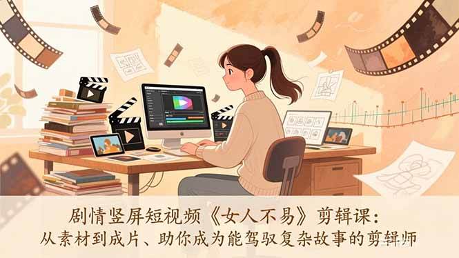 剧情竖屏短视频《女人不易》剪辑课：从素材到成片、助你成为能驾驭复杂故事的剪辑师-宇文网创