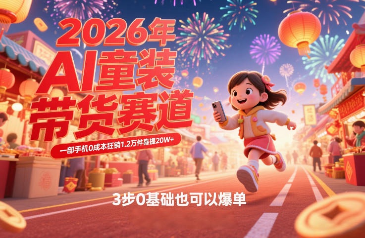 AI童装新春带货赛道，一部手机0成本狂销1.2万件喜提20W+，3步0基础也可以爆单-宇文网创