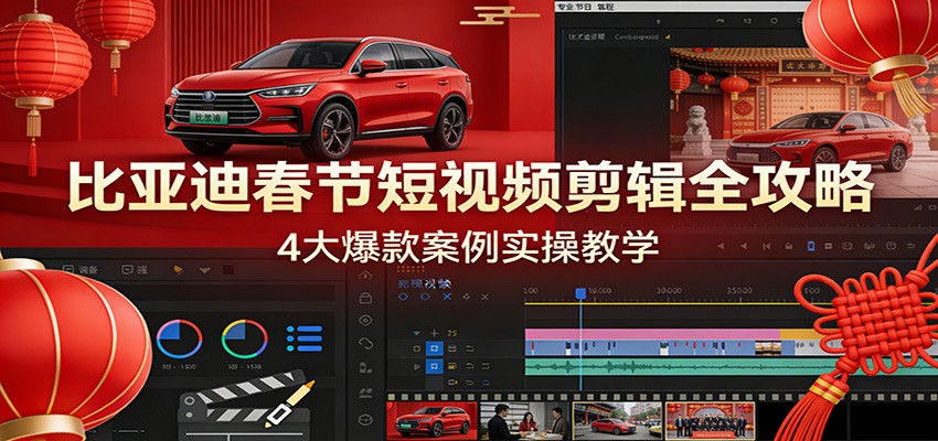 比亚迪春节短视频剪辑全攻略，4大爆款案例实操教学-宇文网创