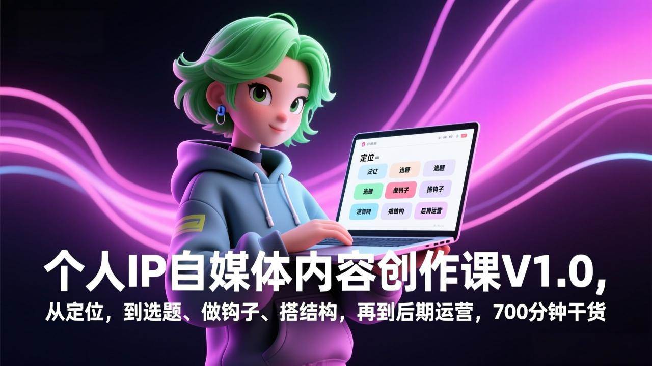 个人IP自媒体内容创作课V1.0，从定位，到选题、做钩子、搭结构，再到后期运营，700分钟干货-宇文网创