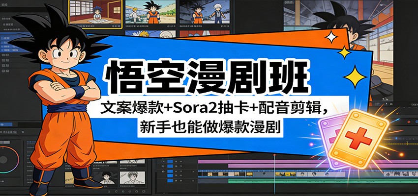 悟空漫剧班：文案爆款+Sora2抽卡+配音剪辑，新手也能做爆款漫剧-宇文网创