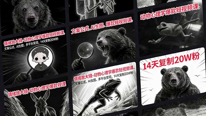 （17376期）情绪放大镜-动物心理学爆款短视频课，文案公式、AI生图、多平台变现，14天复制20W粉-宇文网创