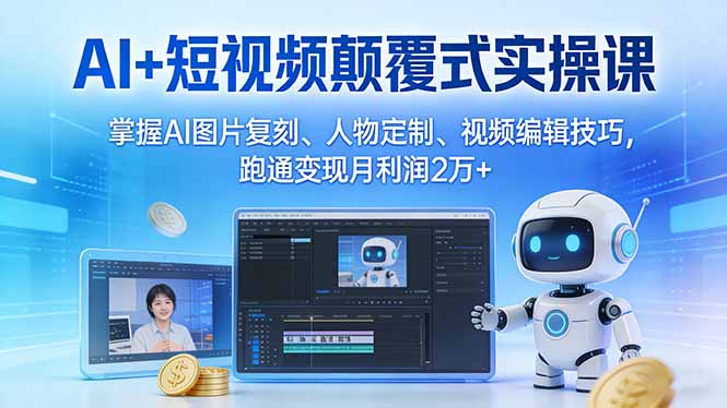 (17454期)AI+短视频颠覆式实操课:掌握AI图片复刻、人物定制、视频编辑技巧,跑通变现月利润2万+-宇文网创