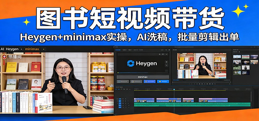图书短视频带货：Heygen+minimax实操，AI洗稿 ，批量剪辑出单-宇文网创