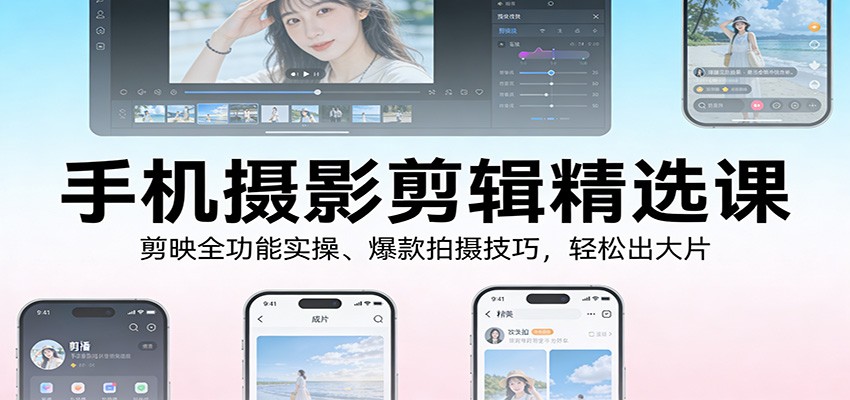 手机摄影剪辑精选课：剪映全功能实操、爆款拍摄技巧，轻松出大片-宇文网创