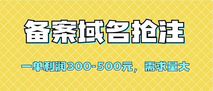 【全网首发】备案域名抢注，一单利润300-500元，需求量大-宇文网创
