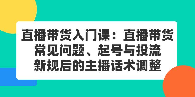 直播带货入门课：直播带货常见问题、起号与投流、新规后的主播话术调整-宇文网创