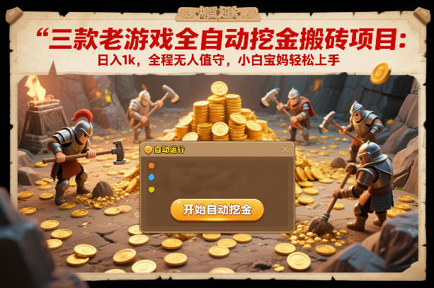 三款老游戏全自动挖金搬砖项目：日入1k，全程无人值守，小白宝妈轻松上手【揭秘】-宇文网创