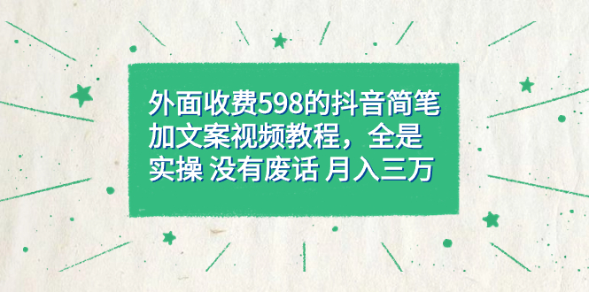 外面收费598抖音简笔加文案教程，全是实操 没有废话 月入三万（教程+资料）-宇文网创