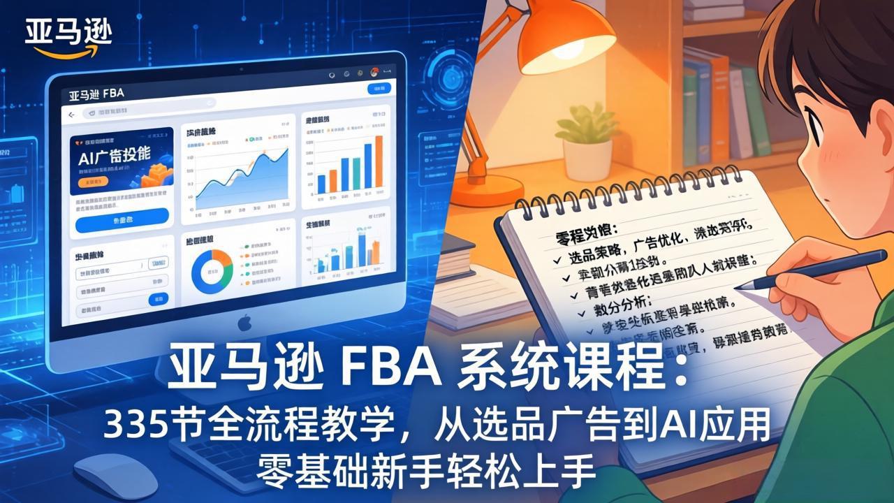 （17744期）亚马逊 FBA 系统课程（更新26年3月）335节全流程教学，从选品广告到AI应用，零基础新手轻松上手-宇文网创