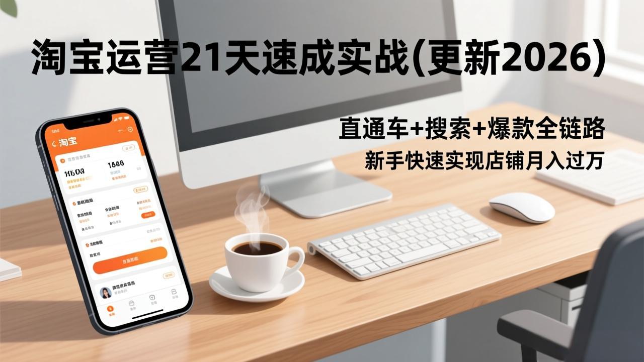 （17201期）淘宝运营21天速成实战(更新2026)，直通车+搜索+爆款全链路，新手快速实现店铺月入过万-宇文网创