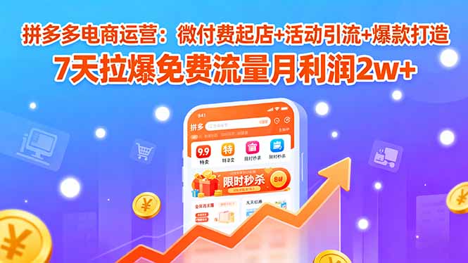 （15960期）拼多多电商运营：微付费起店+活动引流+爆款打造 7天拉爆免费流量月利润2w+-宇文网创