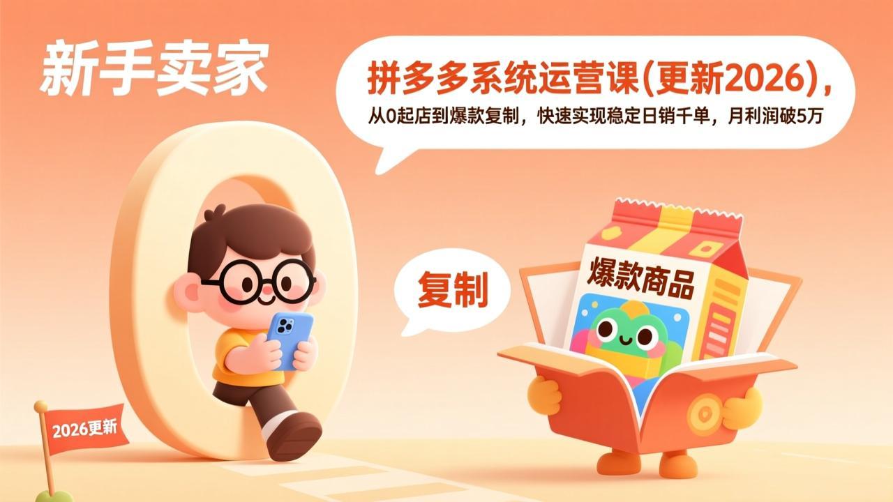 （17807期）拼多多系统运营课(更新3月)，从0起店到爆款复制，快速实现稳定日销千单，月利润破5万-宇文网创
